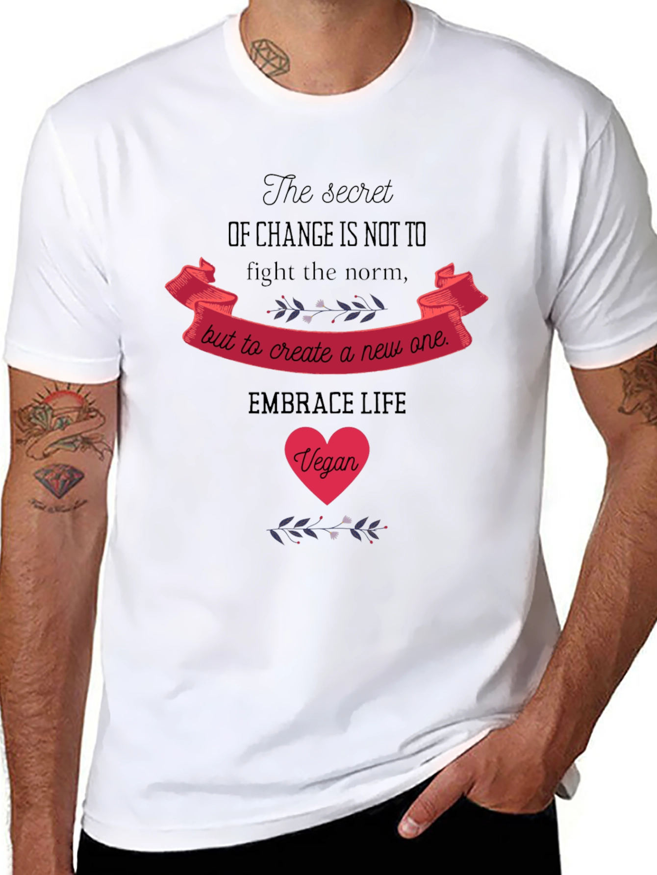 Vegan Embrace Life Graphic Tee - Black