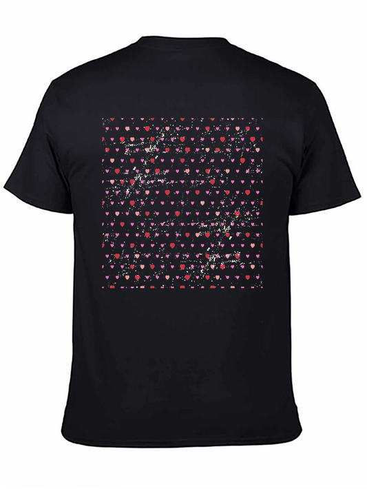 Heart Pattern Mens Black T-Shirt