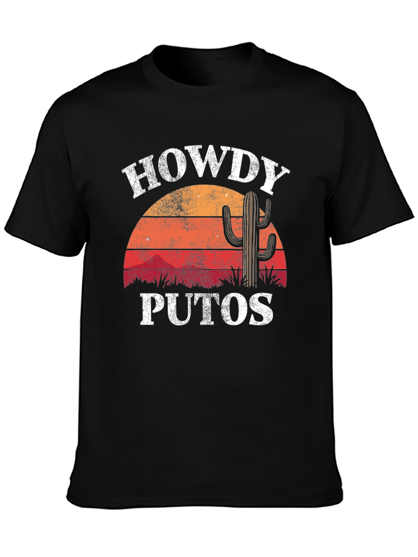 Howdy Puto T-Shirt: Retro Sunset Cactus Graphic Tee