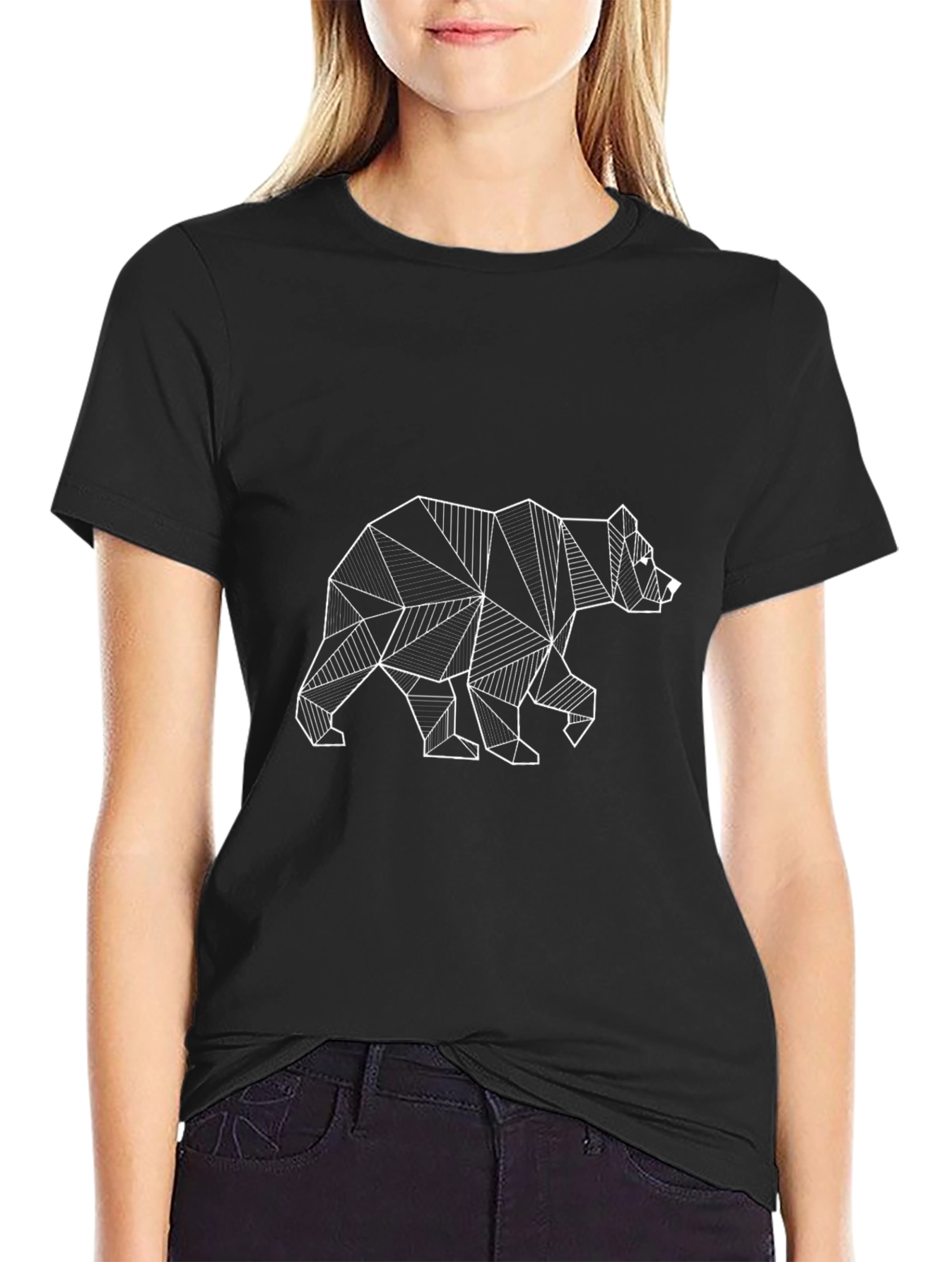 Geometric Bear Graphic Tee - Modern Black T-Shirt