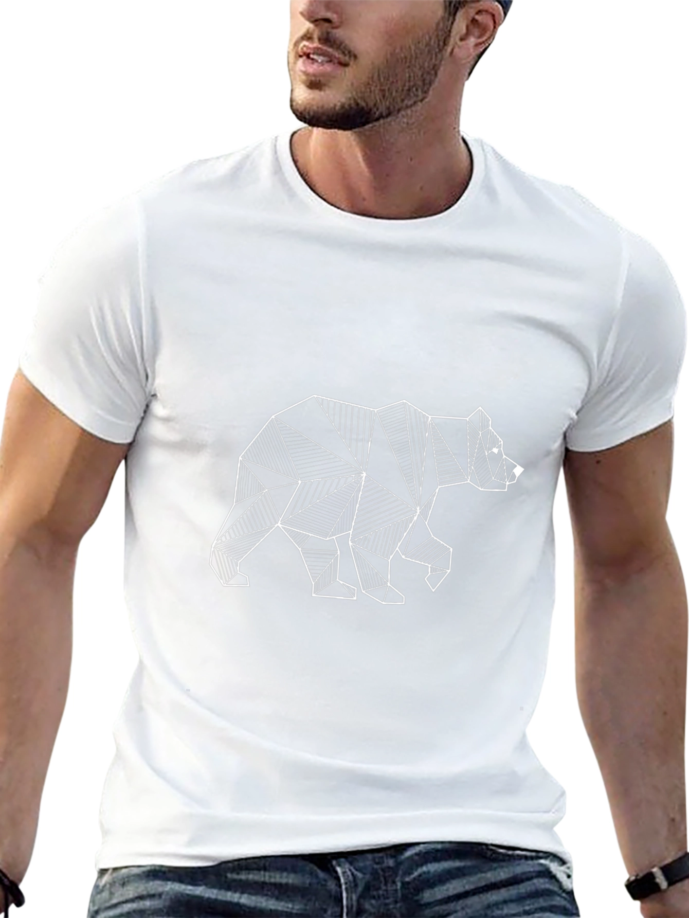 Geometric Bear Graphic Tee - Modern Black T-Shirt