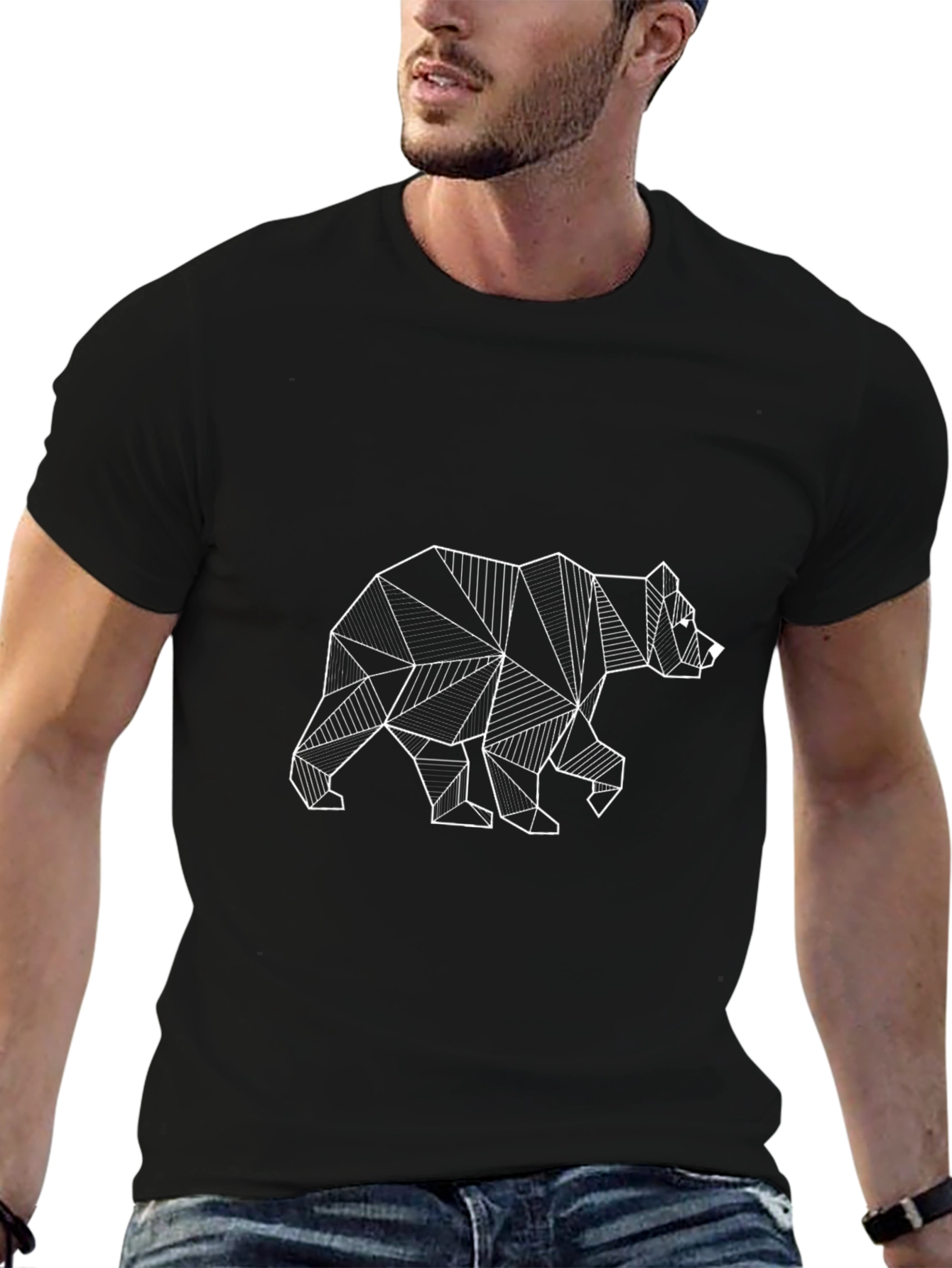 Geometric Bear Graphic Tee - Modern Black T-Shirt