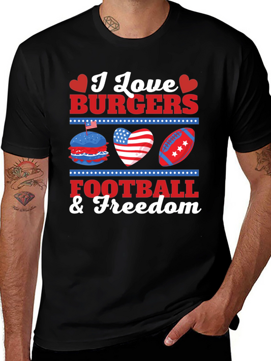 I Love Burgers Football & Freedom Graphic T-Shirt