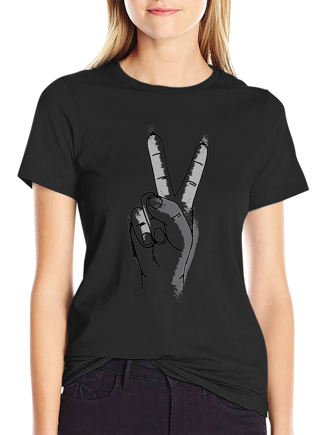 Peace Sign Hand Graphic T-Shirt - Casual Comfort