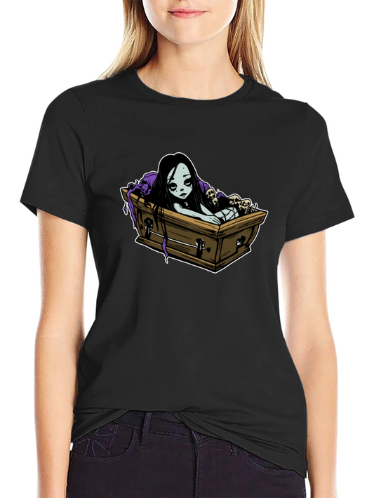 Gothic Coffin Girl Graphic T-Shirt
