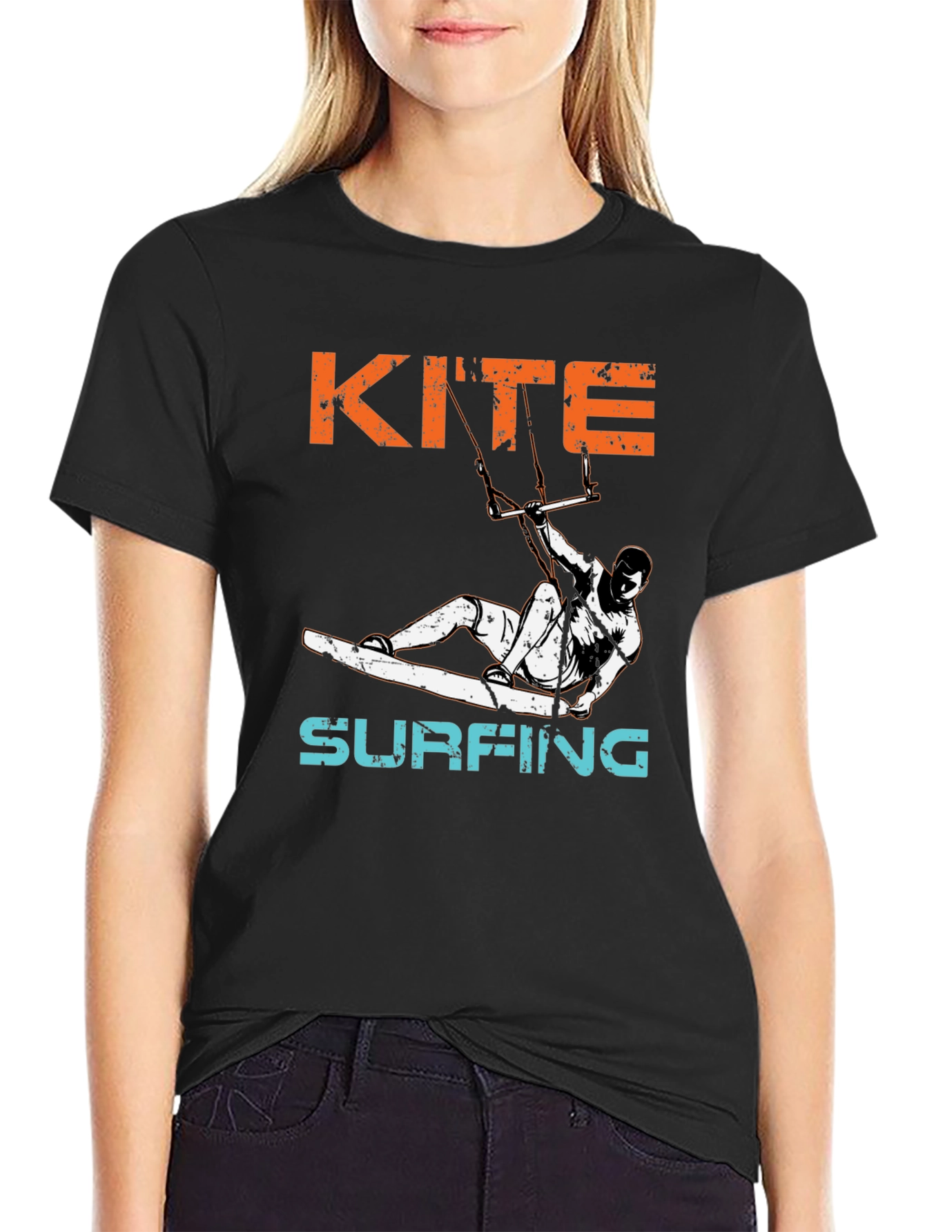 Kite Surfing Graphic T-Shirt - Black Cotton Tee