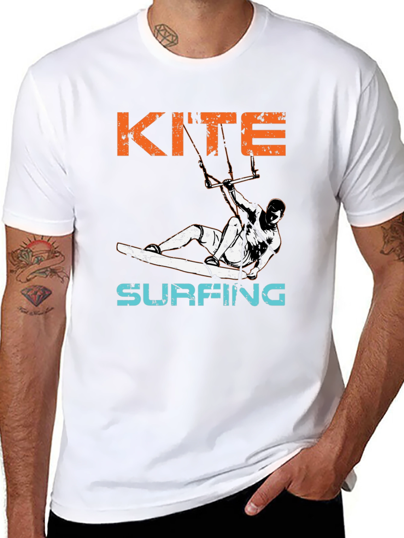 Kite Surfing Graphic T-Shirt - Black Cotton Tee