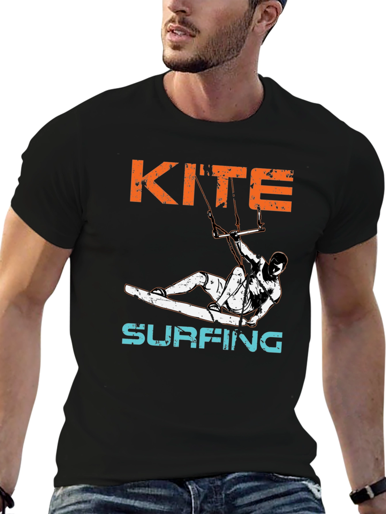 Kite Surfing Graphic T-Shirt - Black Cotton Tee