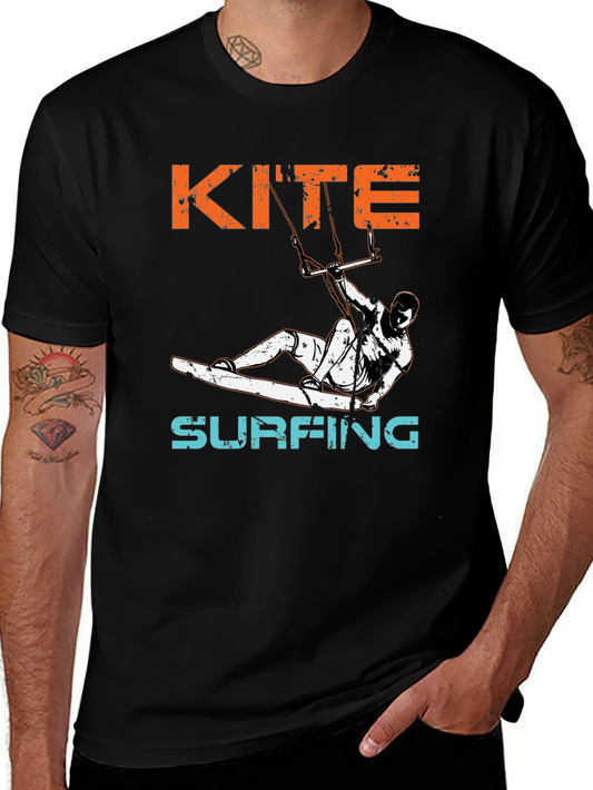 Kite Surfing Graphic T-Shirt - Black Cotton Tee