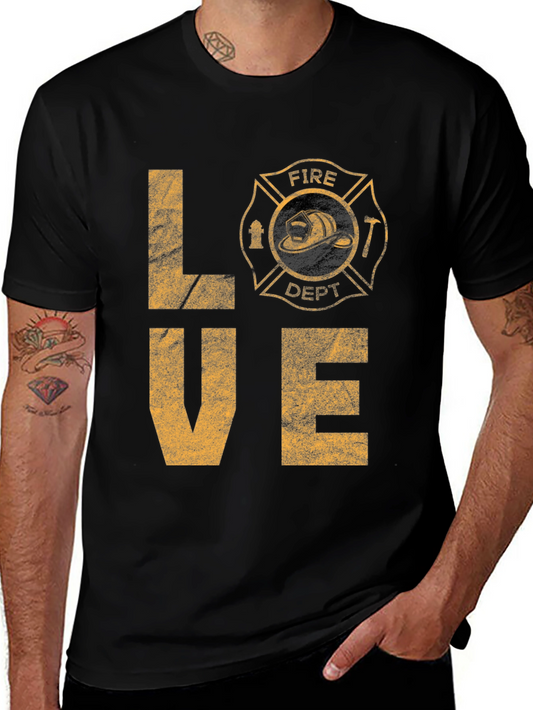 Fire Dept LOVE Graphic T-Shirt - Black Cotton Tee