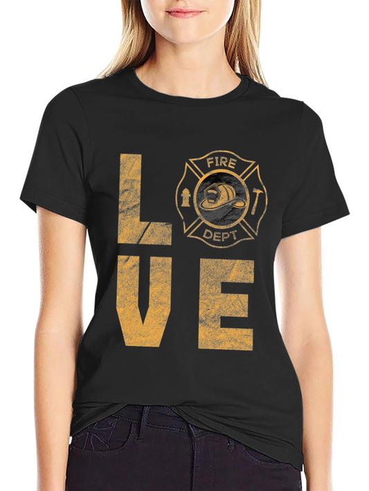 Fire Dept LOVE Graphic T-Shirt - Black Cotton Tee