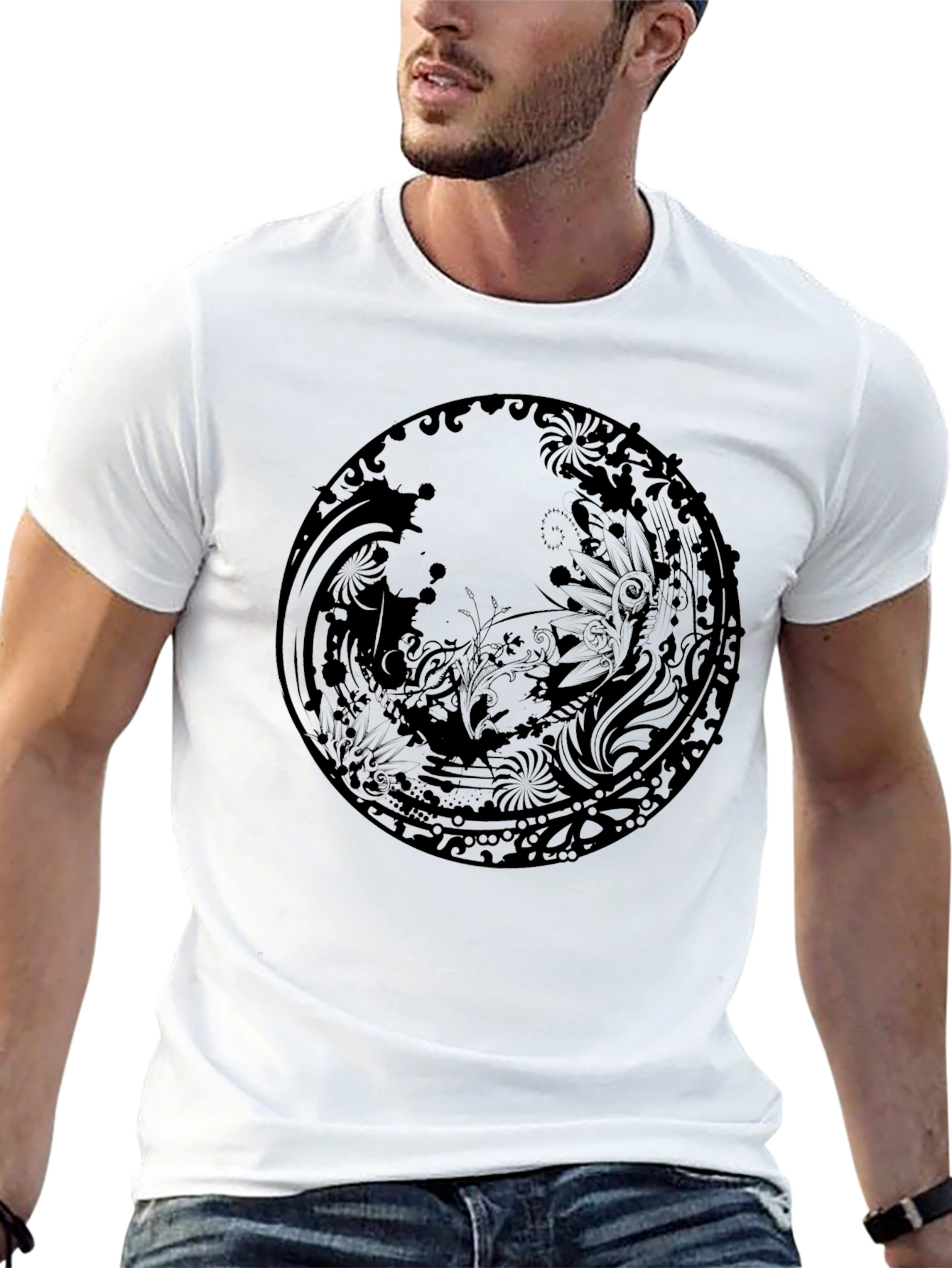 Black Graphic Print Crew Neck T-Shirt