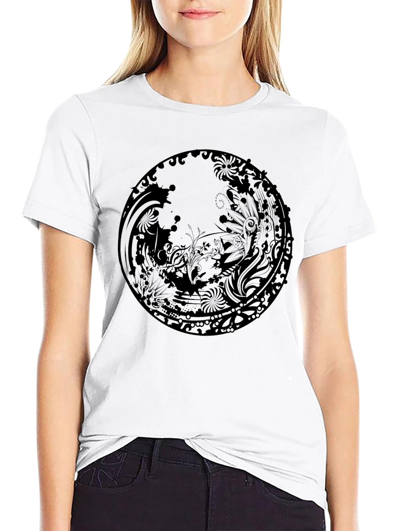Black Graphic Print Crew Neck T-Shirt