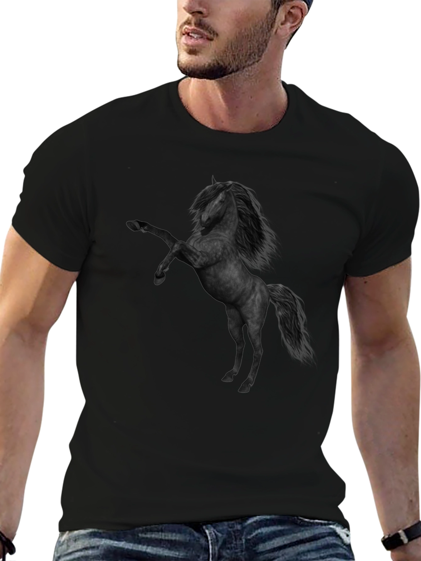 Black Horse Graphic Tee - Stylish Mens T-Shirt