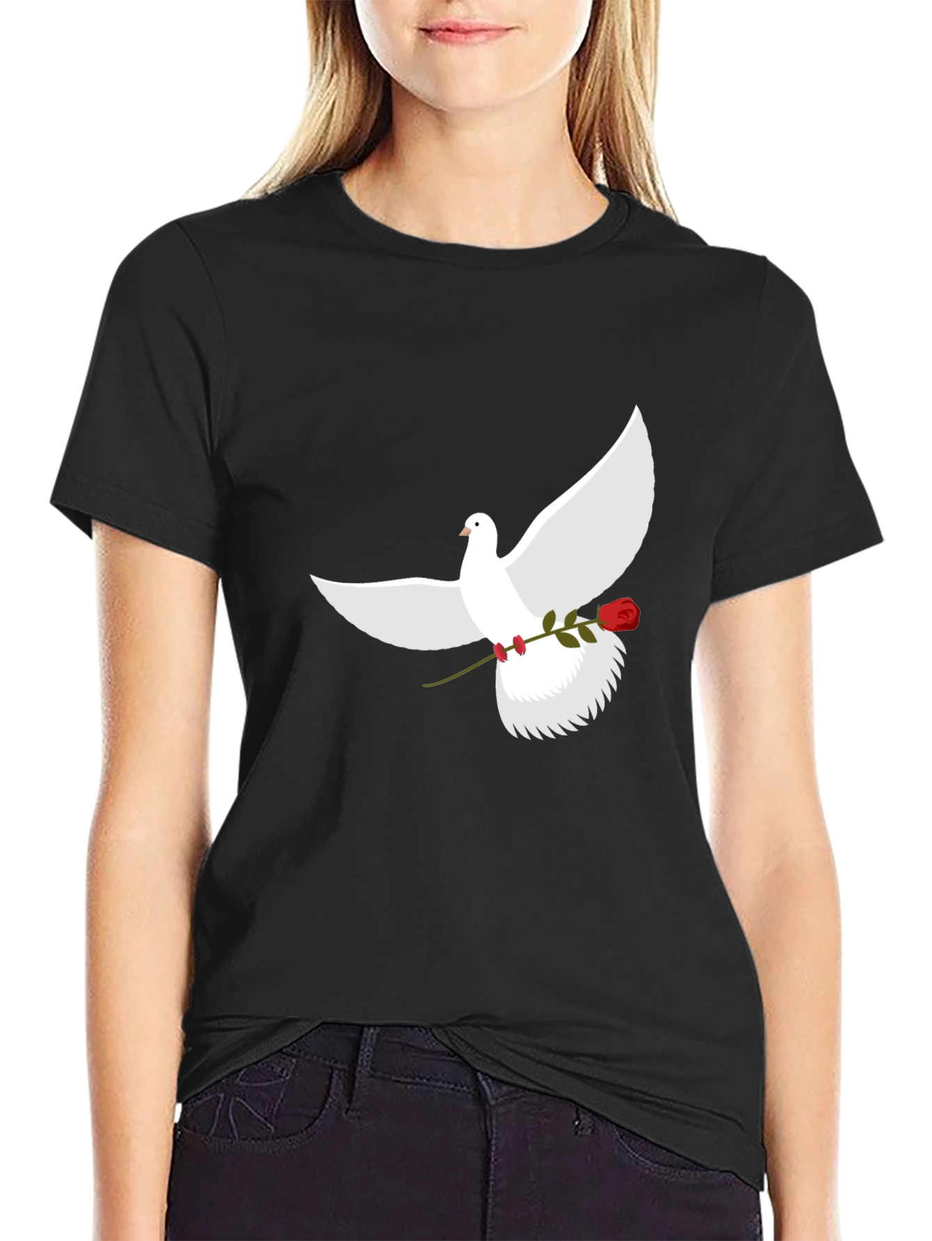 Dove and Rose Graphic Tee - Black
