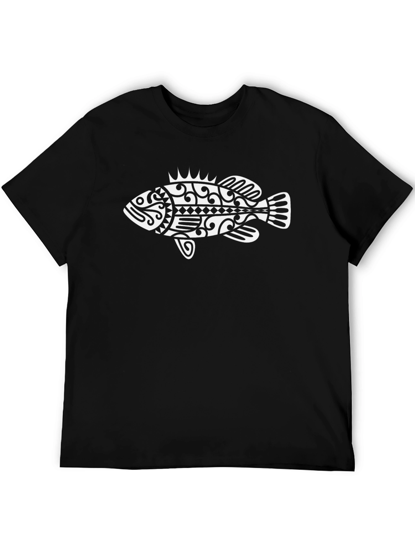 Tribal Fish Graphic Black T-Shirt