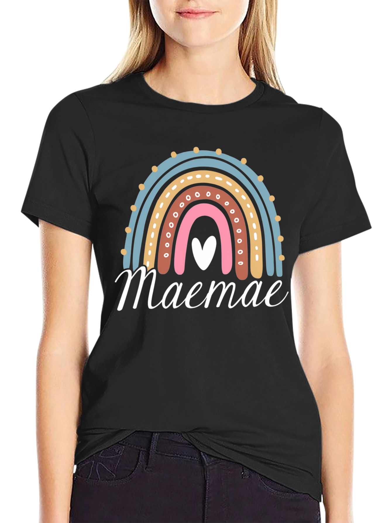 Maemae Rainbow Graphic Tee - Heart Accent T-Shirt