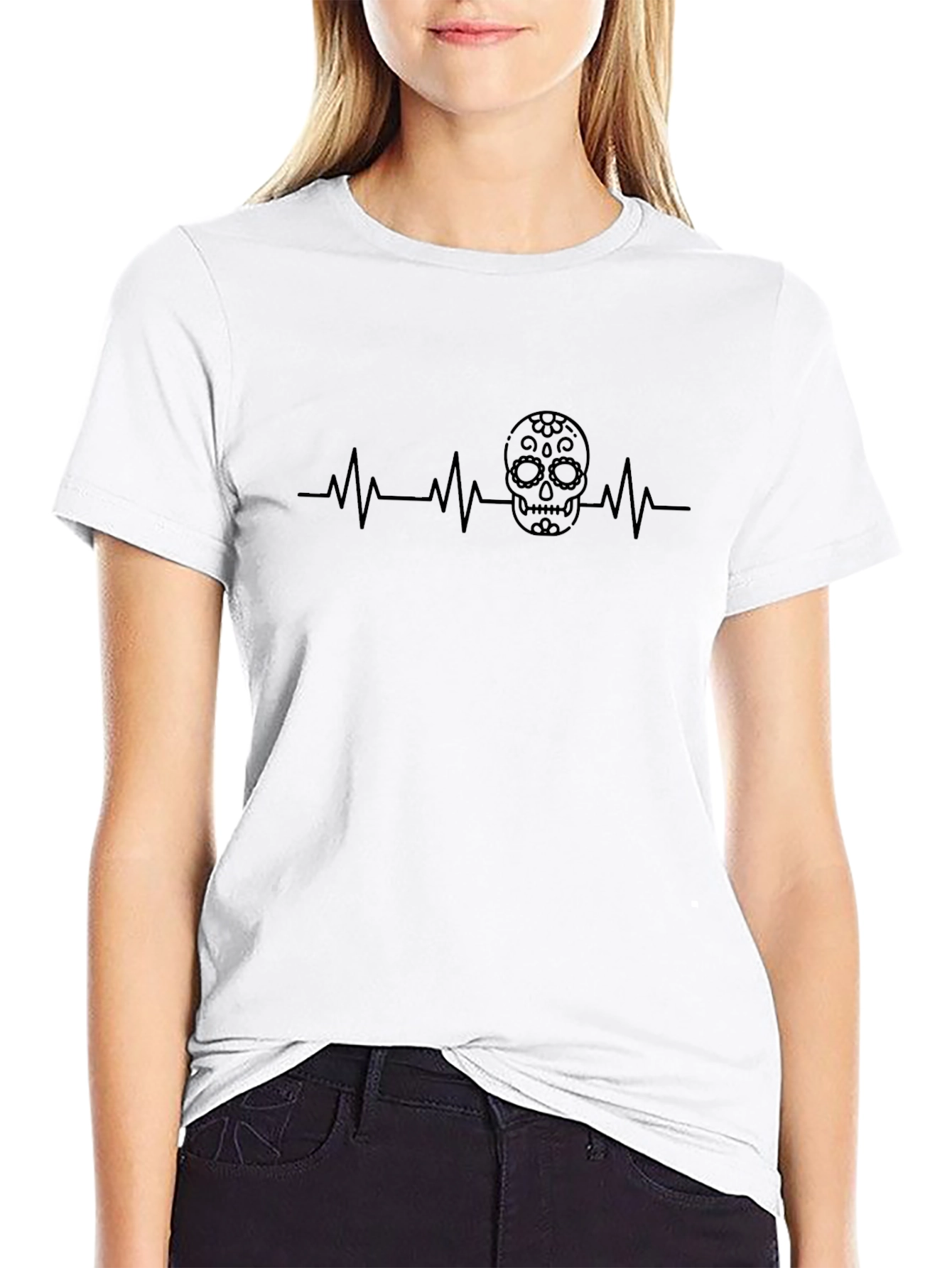 Skull Heartbeat Graphic Tee - Stylish Mens Black T-Shirt