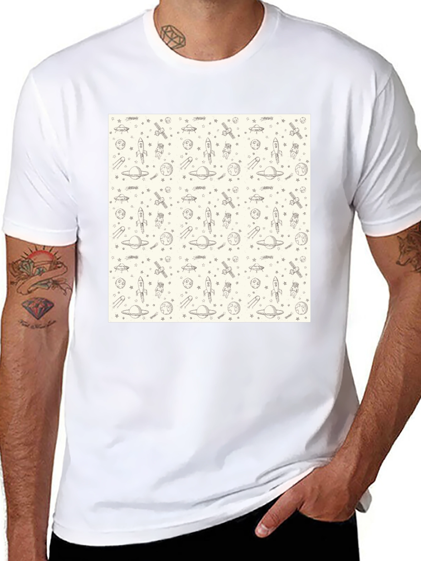 Space Pattern Black T-Shirt - Galaxy Design