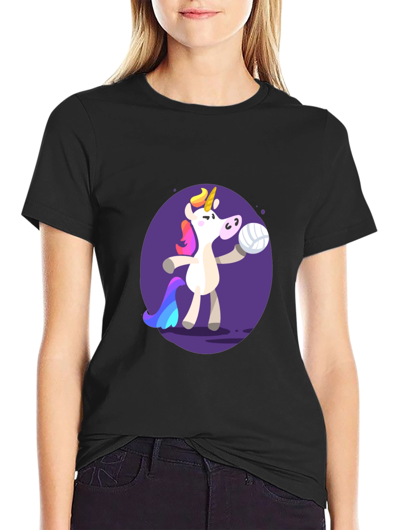 Unicorn Volleyball Graphic Tee - Black