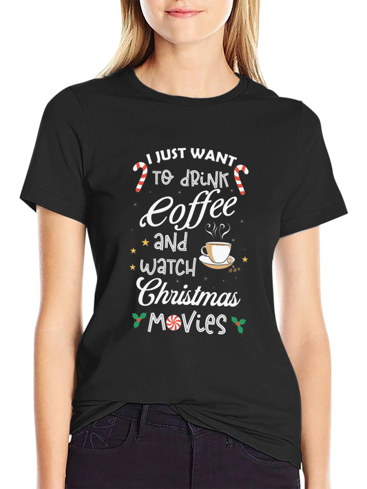 Christmas Coffee Movies T-Shirt Holiday Tee
