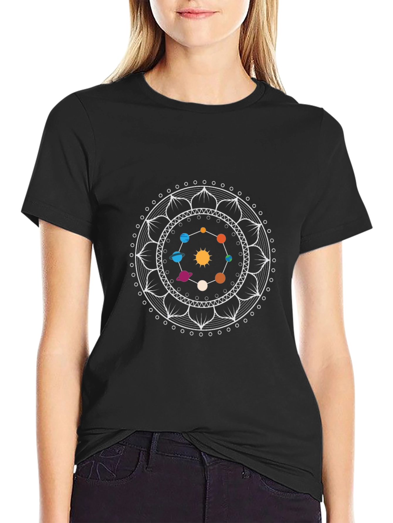 Solar System Mandala Black T-Shirt