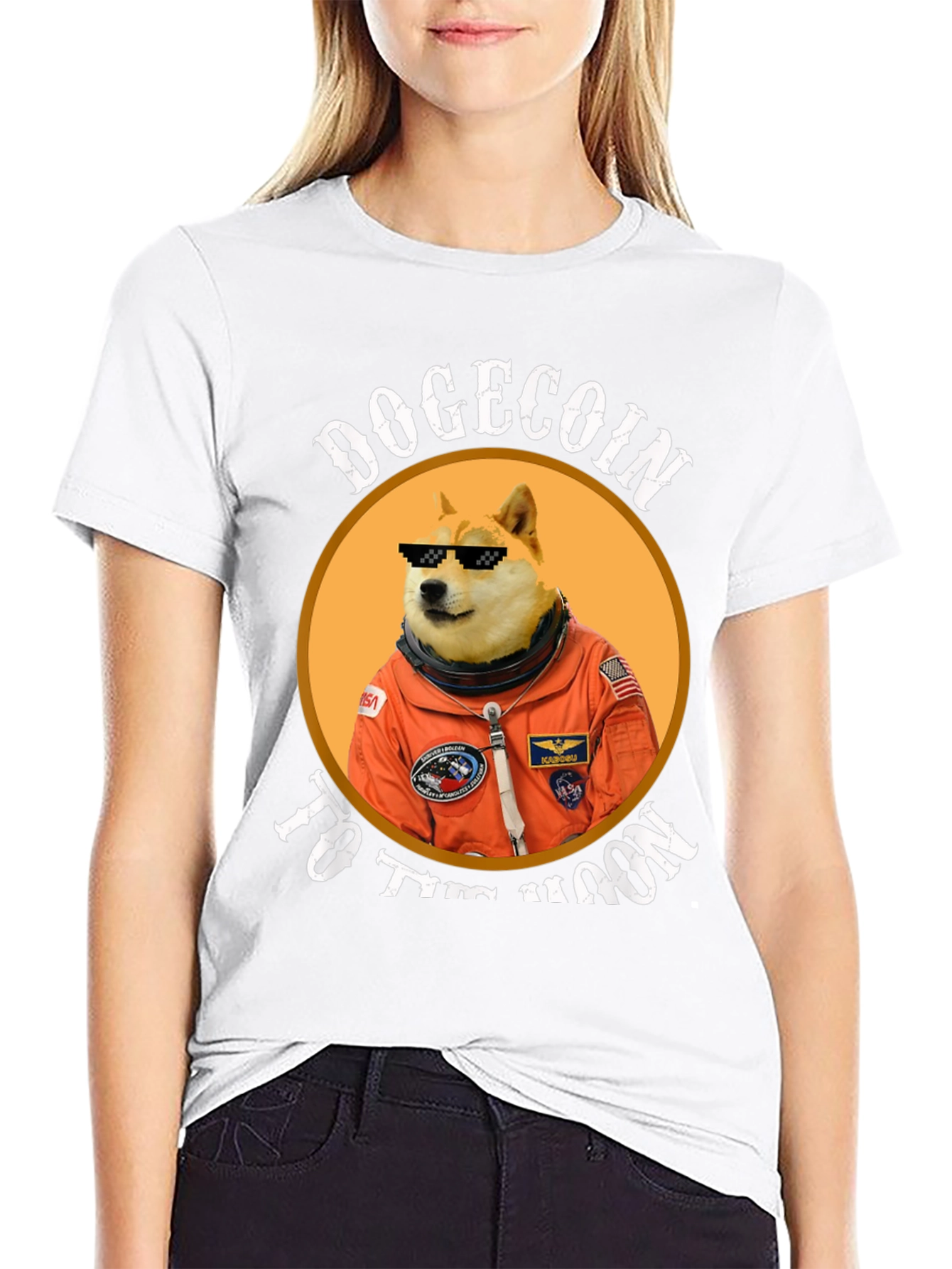 Dogecoin to the Moon Black Graphic Tee