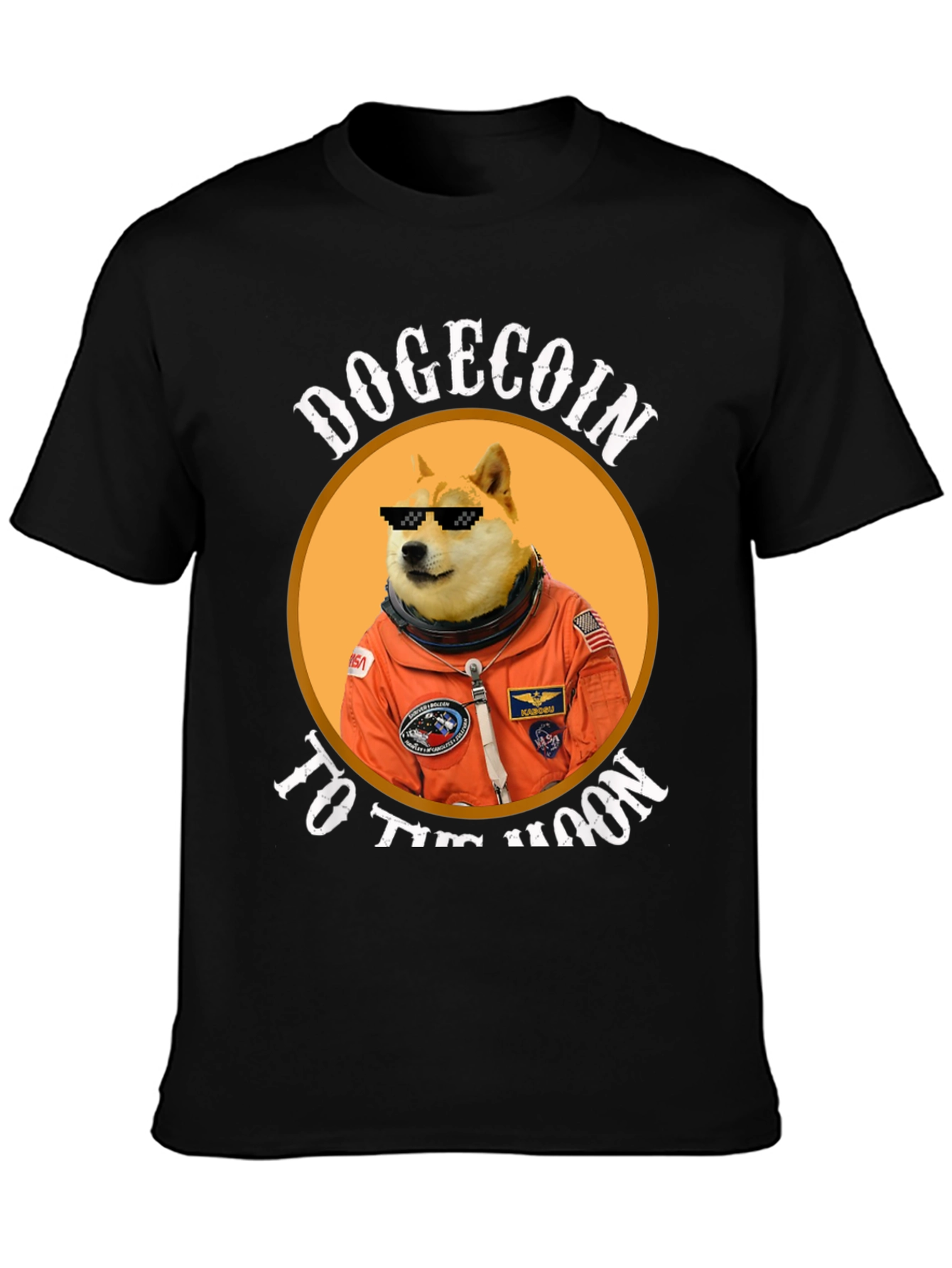 Dogecoin to the Moon Black Graphic Tee