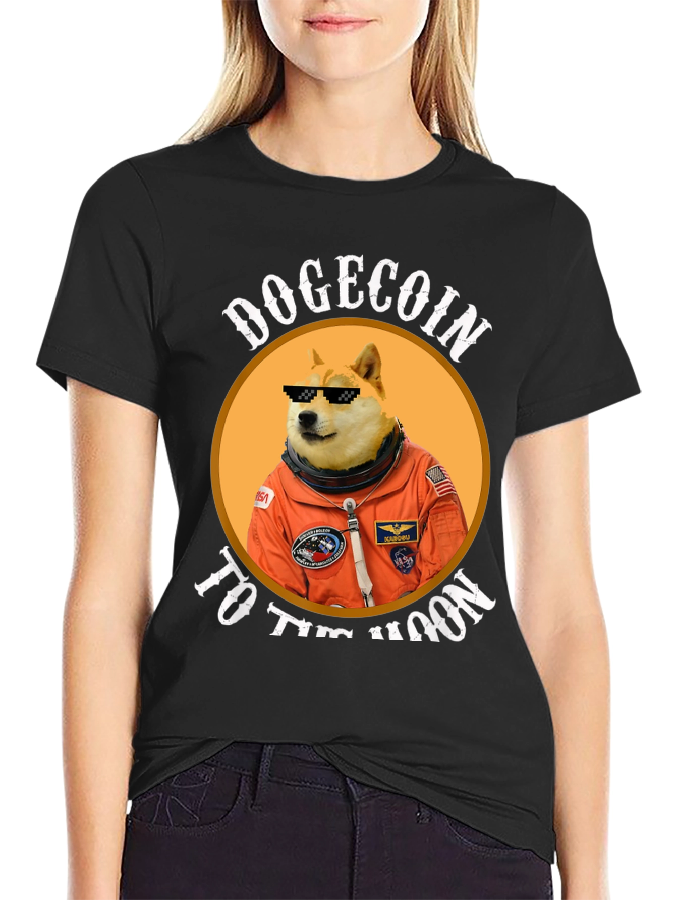 Dogecoin to the Moon Black Graphic Tee