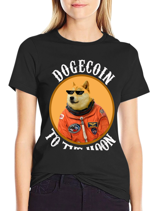 Dogecoin to the Moon Black Graphic Tee