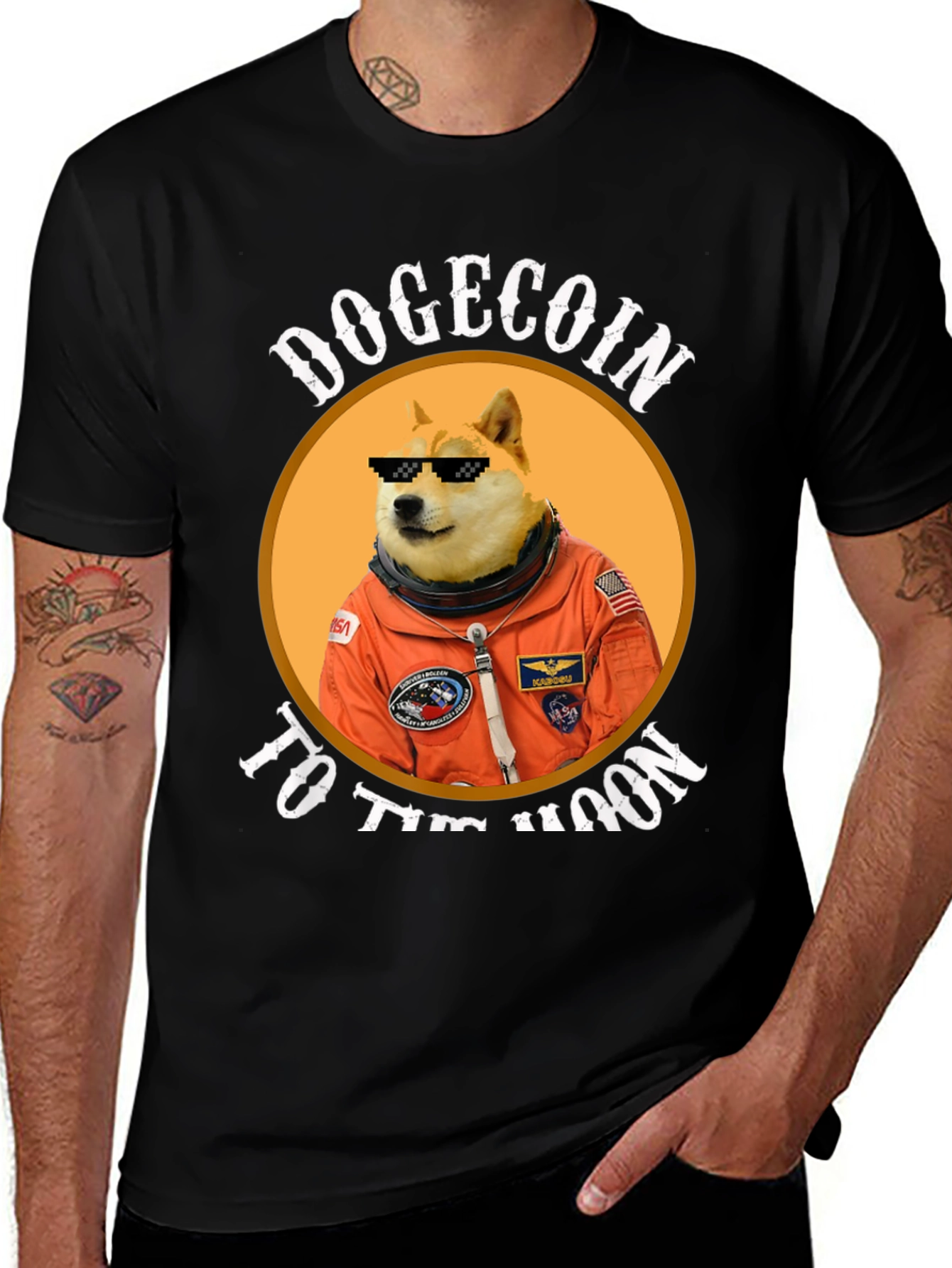 Dogecoin to the Moon Black Graphic Tee