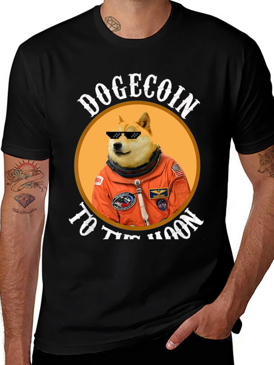 Dogecoin to the Moon Black Graphic Tee