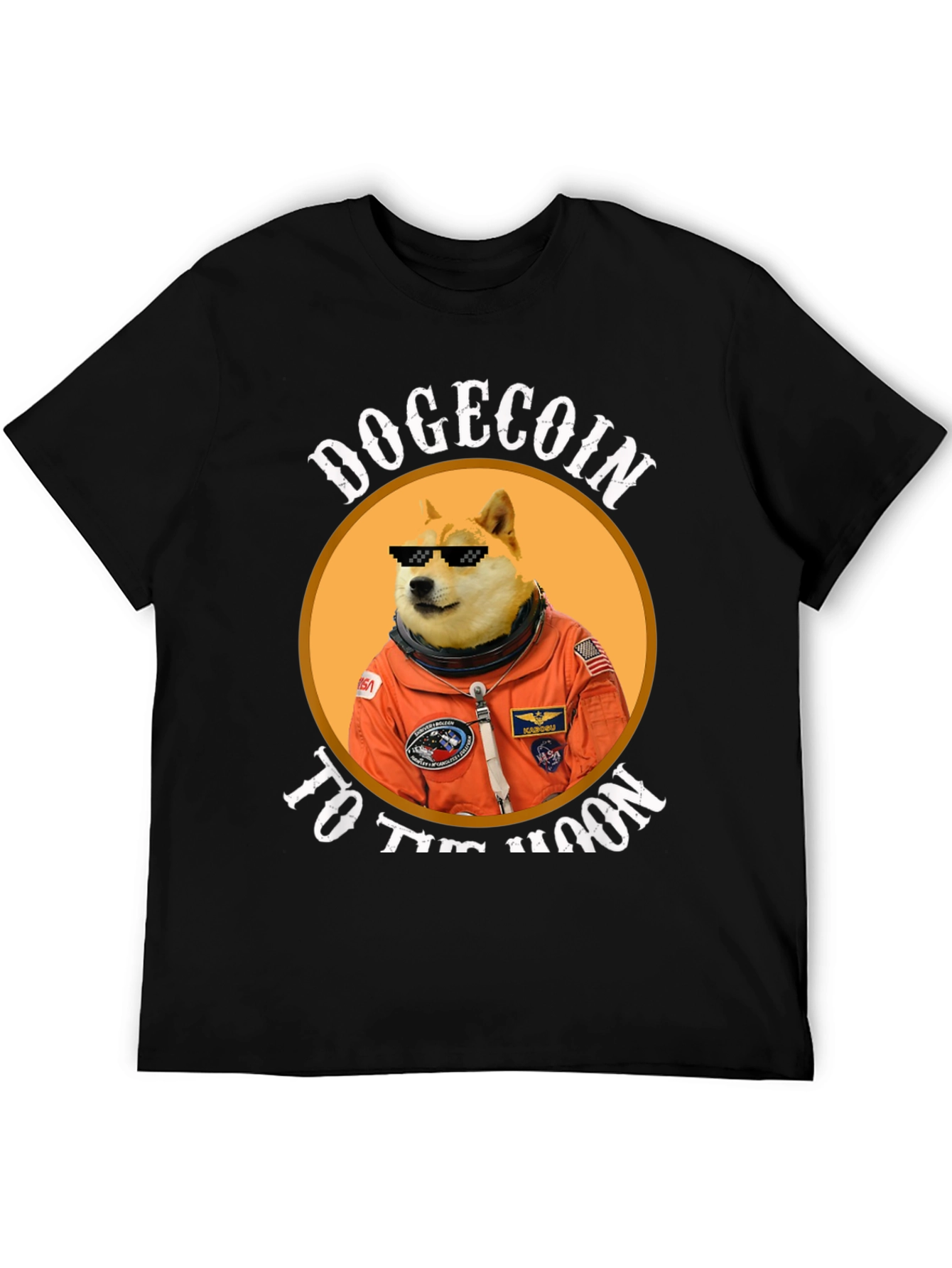 Dogecoin to the Moon Black Graphic Tee