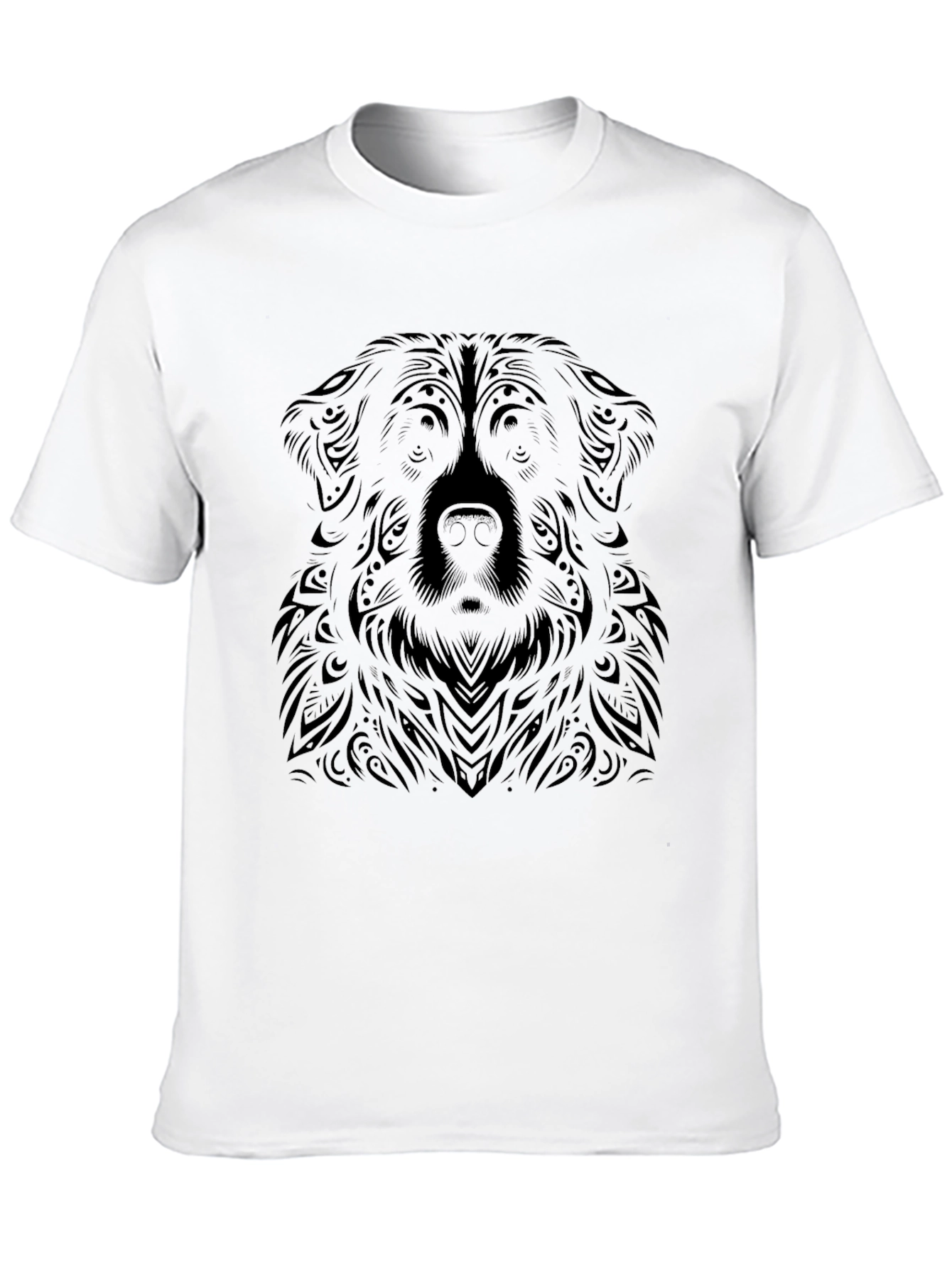 Tribal Dog Graphic Tee - Black Cotton T-Shirt