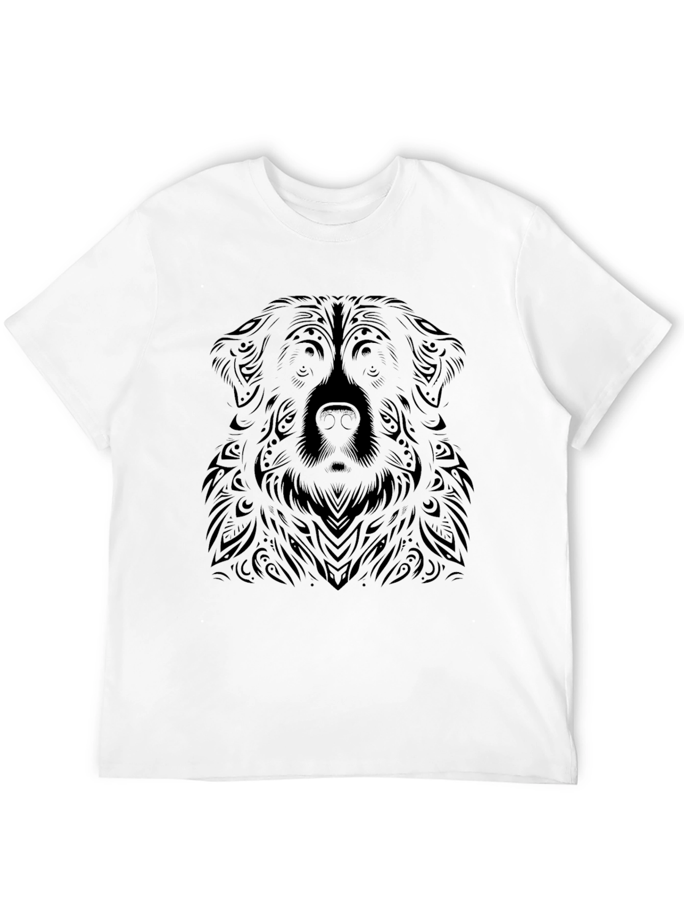 Tribal Dog Graphic Tee - Black Cotton T-Shirt