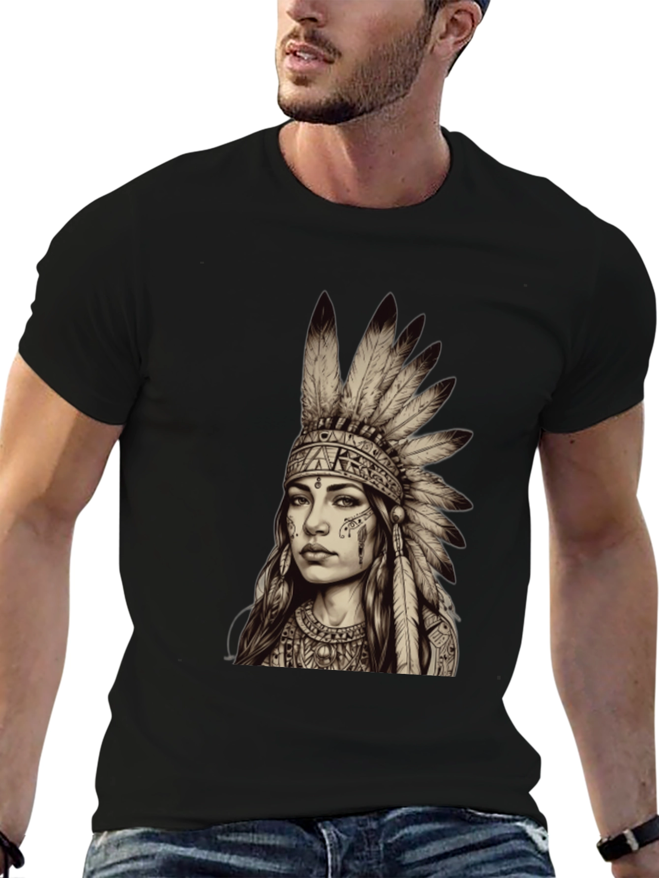 Native American Headdress Graphic Tee - Unisex Black T-Shirt