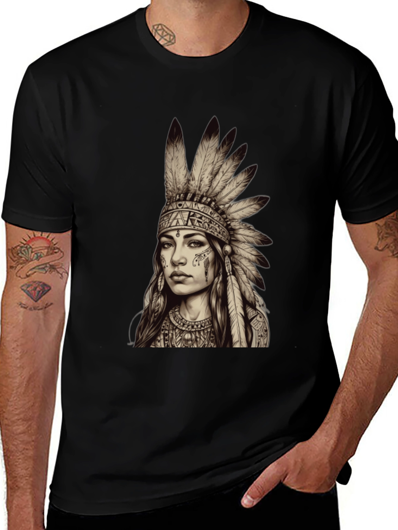 Native American Headdress Graphic Tee - Unisex Black T-Shirt