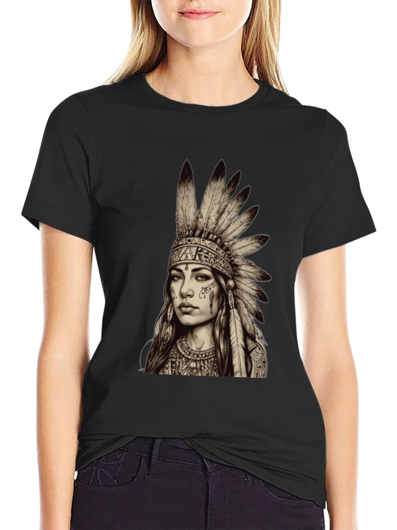 Native American Headdress Graphic Tee - Unisex Black T-Shirt