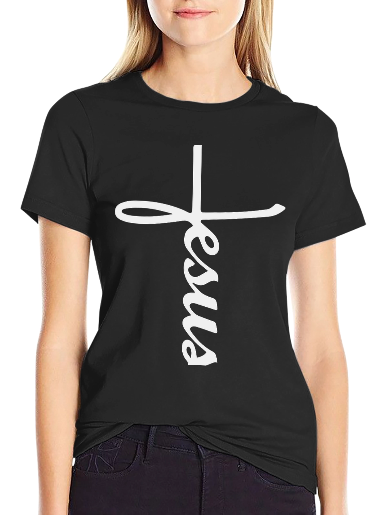 Jesus Cross Graphic Black T-Shirt