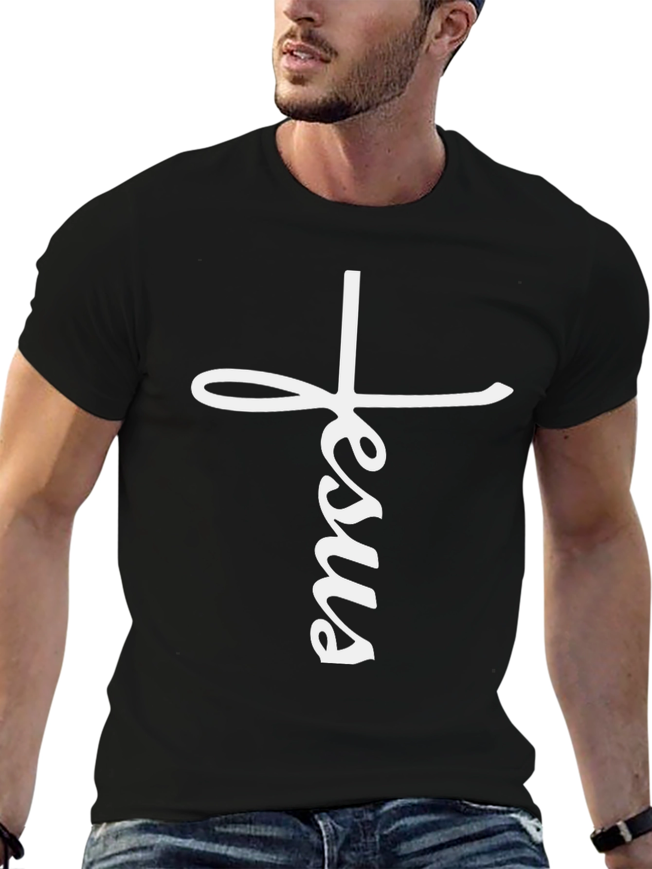 Jesus Cross Graphic Black T-Shirt