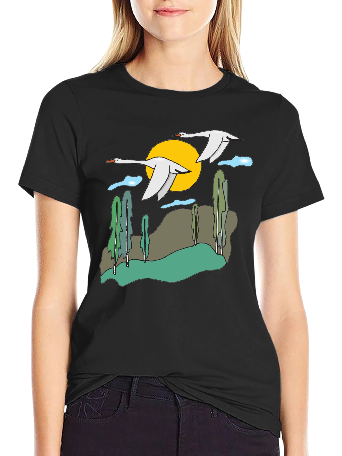 Whimsical Swan Graphic Tee