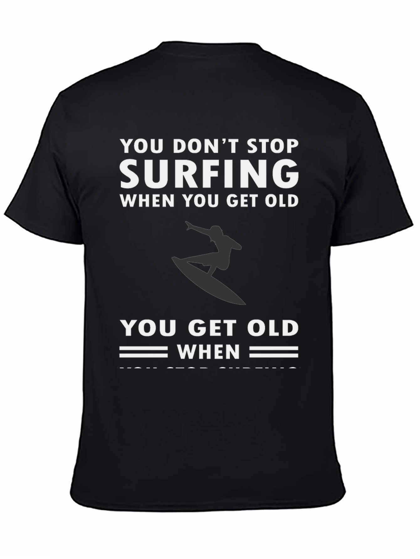 Surfing Never Stops Black Graphic Tee