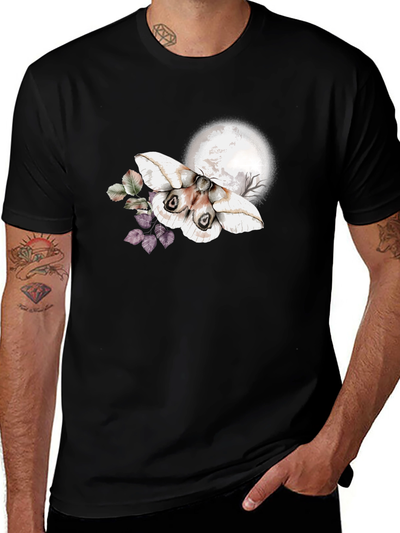 Moth & Moon Graphic T-Shirt - Black
