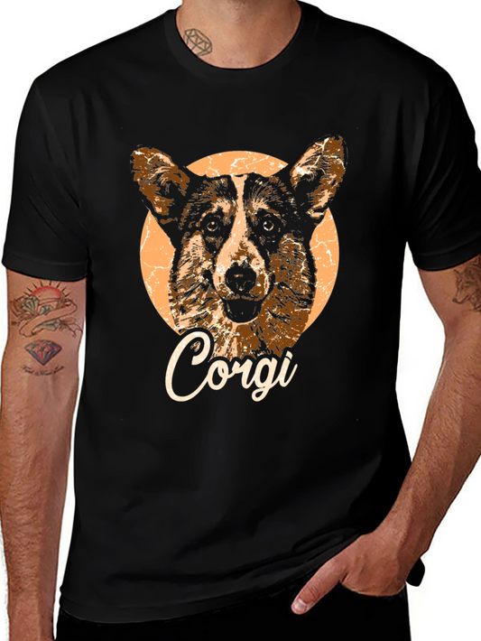 Corgi Dog Graphic Print Black T-Shirt