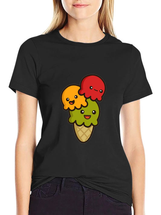 Cute Ice Cream Cone Graphic T-Shirt - Black