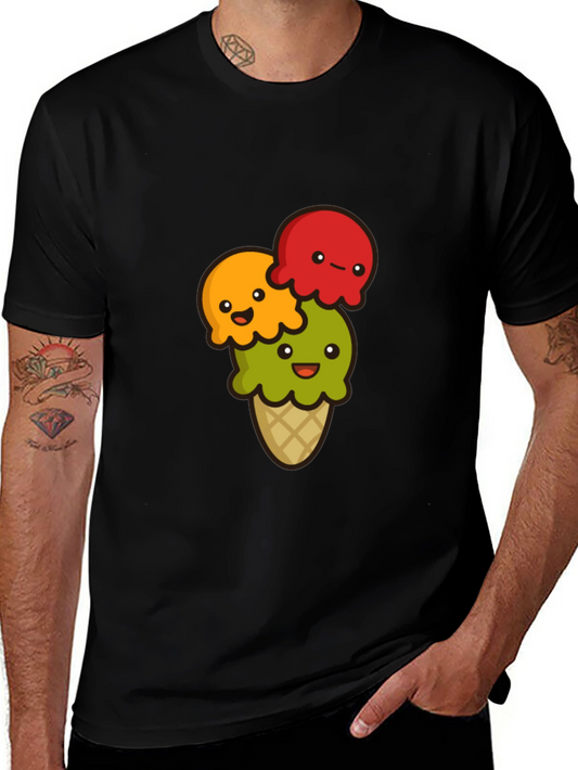 Cute Ice Cream Cone Graphic T-Shirt - Black
