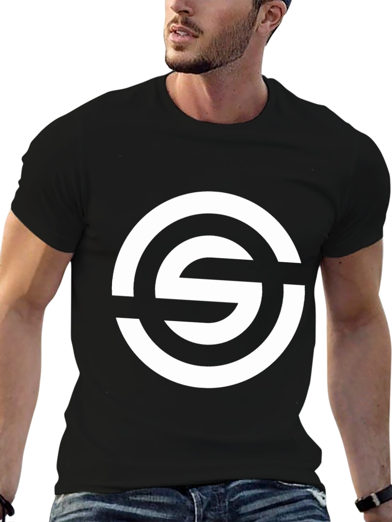 Stylish Black Tee with Bold Circle S Graphic