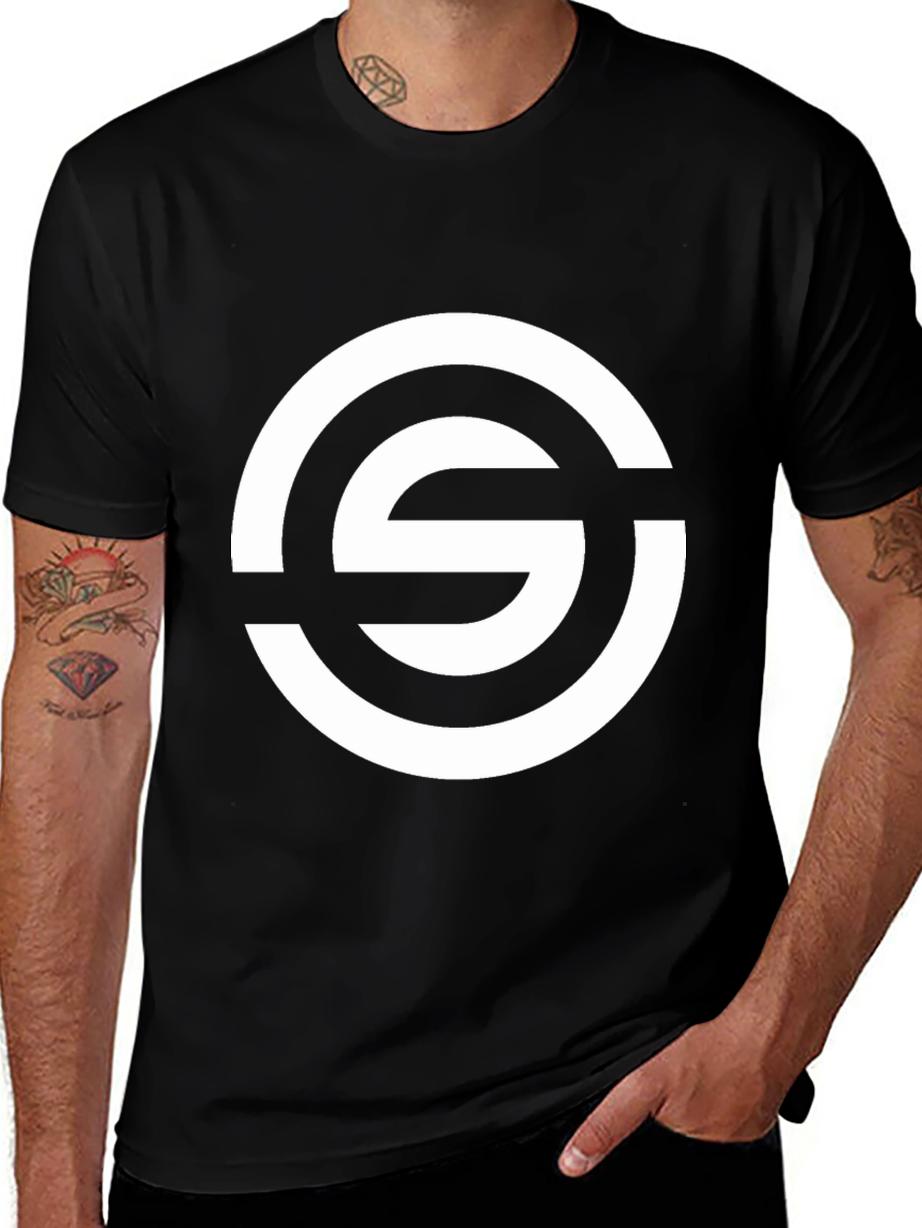Stylish Black Tee with Bold Circle S Graphic