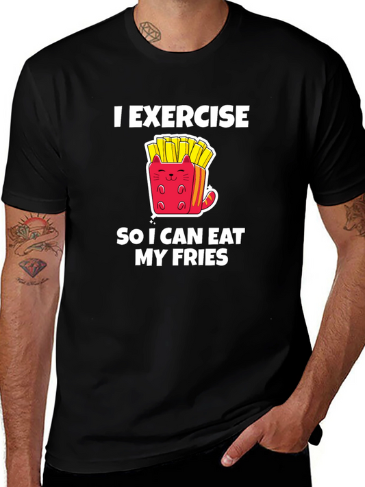 Exercise Eat Fries Black T-Shirt