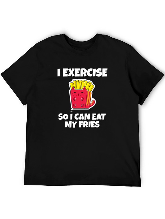Exercise Eat Fries Black T-Shirt